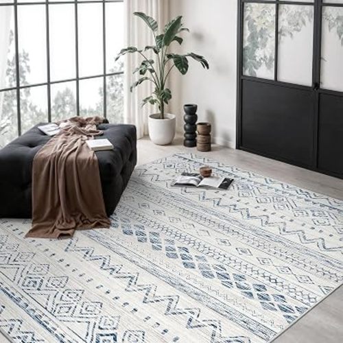 Miukiki 5x7 Washable Area Rug for Living Room, Soft Non Slip Rug Blue