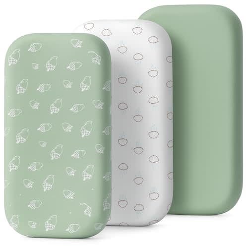 3-Pack Organic Jersey Cotton Bassinet Fitted Sheets – Fits 32 x 16 x 4 Inch Pads – Compatible with Halo, Snoo, Graco, Dream On Me, Delta – for Oval, Hourglass, and Rectangular Bassinet Mattresses