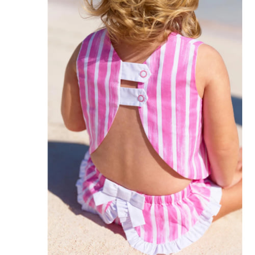 Mary Todd Tab Set Girls Outfit - Sea Wall Stripe Winter Park Pink