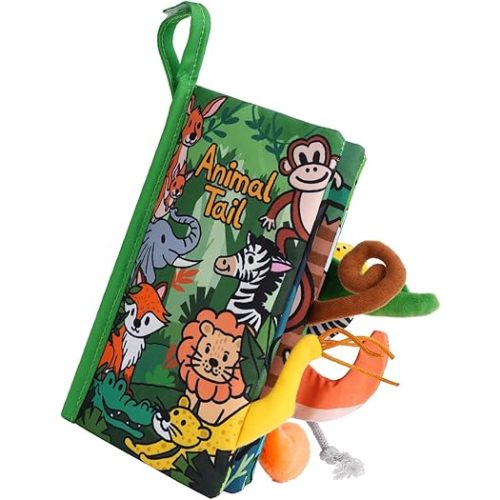 HECCEI Baby Books Toys Crinkle Books for Babies - Soft Cloth Baby Book 0-6 Months Baby Shower Newborn Gifts for Boys Girls 6-12 Months, Infant Car Seat Toys Tummy Time Sensory Book, Jungle Tails