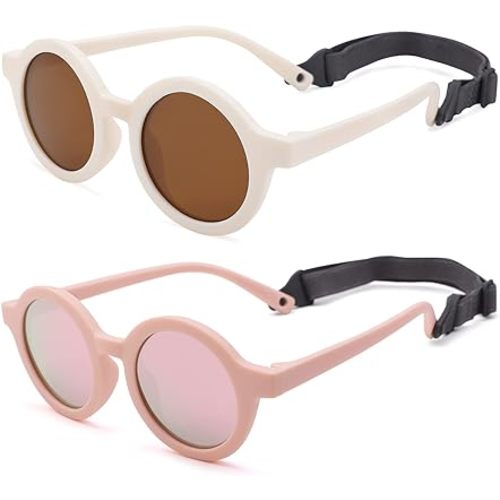 COASION Baby Polarized Round Sunglasses Flexible Rubber Shades with Strap for Toddler Newborn Infant Ages 0-24 Months