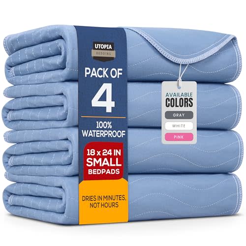 Utopia Bedding Washable Underpads 18" x 24" (Pack of 4), Waterproof Reusable Heavy Absorbency Incontinence Bed Pads for Adults, Kids, Elderly and Pets, Bedwetting Pads for Sofa and Couch (Blue)
