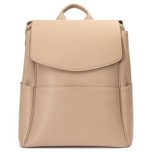 MIA + SOPHIA Leather Diaper Bag Backpack with USB Charging port, Changing Pad, Stroller Straps, and Bottle Holder (Beige Olivia)