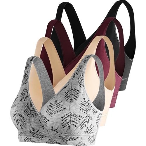 SUIEK 4 Pack Nursing Sleep Bra Maternity Bralette Cotton Breastfeeding Bras