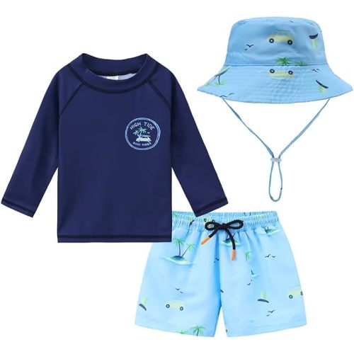 *6-9 months* Baby Boys Swimsuit Trunk and Rashguard Set Sun Hat UPF 50+ Toddler Bucket Hat