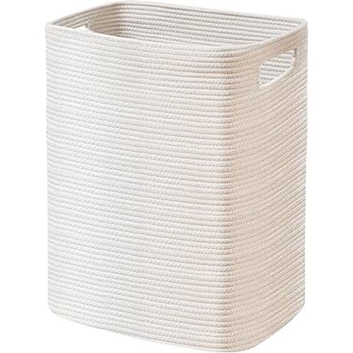 Large Laundry Hamper 16"x13"x22" - Tall Woven Laundry Basket, Cotton Rope Dirty Clothes Hamper, Baby Kids Nursery Wicker Laundry Basket, Bedroom Aesthetic, Soft Laundry Bin, White Hamper, 75L