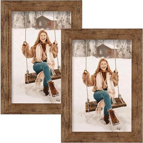 TOFOREVO Picture Frames 4x6 Set of 2 Rustic Wood Grain Photo Frame for Gallery Wall Mounting or Tabletop Display