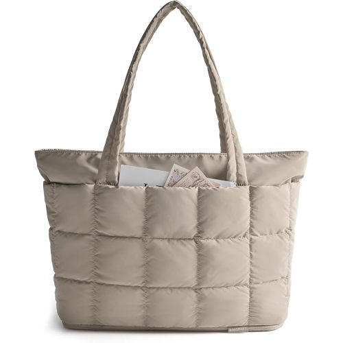 BAGSMART Expandable Tote Bag for Women, Puffer Work Tote Handbag, Quilted Carry On Bag for Travel Gym