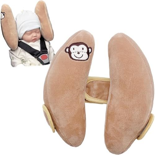Adjustable Travel Pillow for Infant, Portable Baby Head Neck Support Pillow for Car Seat and Stroller, Banana Travel Headrest Pillow for Infant, Comfortble Toddler Neck Pillows for Pushchair, Brown