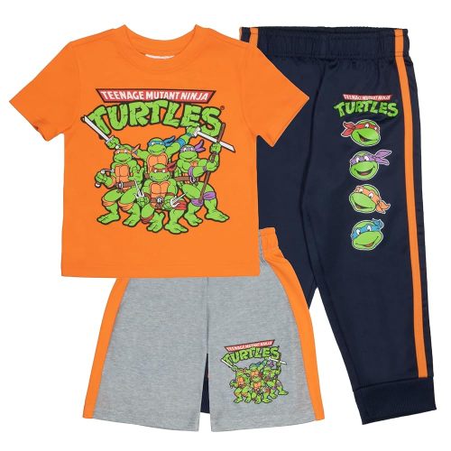 Nickelodeon Teenage Mutant Ninja Turtles Boys 3-Piece Pants Set - Short Sleeve Tee, Shorts, & Jogger TMNT 3-Pack Bundle Set