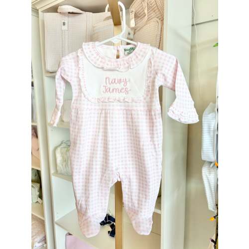 Pink Check Collar Footie - Bubbly Font Name – Little Stitches & Co.