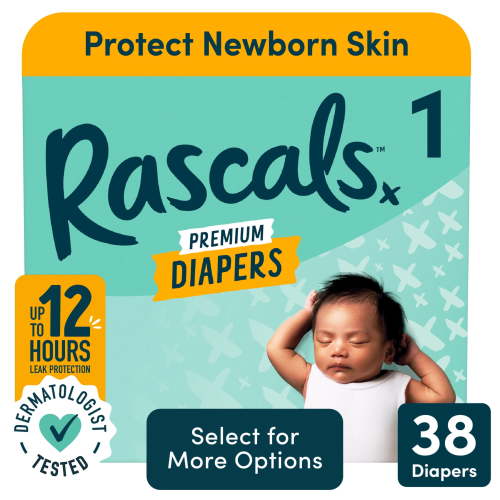 Rascals Premium Diapers, Size 1, 38 count