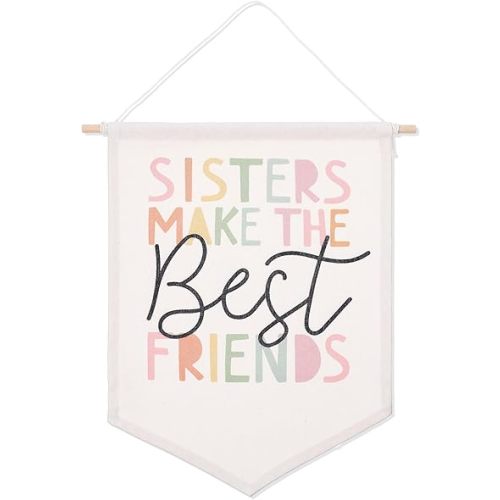 1 Pcs Girls Room Wall Art Banner, Sisters Make The Best Friends Wall Hanging Pennant Decor Flag Banner Girl Room Cute Pink Bedroom Playroom Canvas Decorations