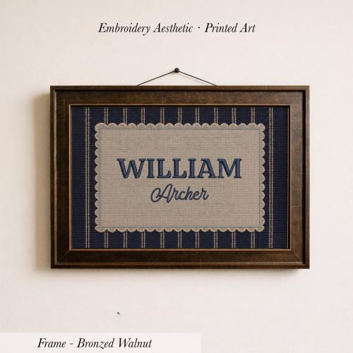 Personalized Nursery Embroidery Style Wall Art ∙ Vintage Boy Nursery Decor ∙ 2168