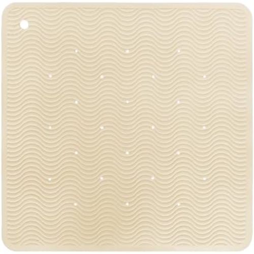 HEVEA Natural Rubber Wave Bath Mat – Square 21x21 in | Non-Slip Shower & Bathtub Mat with 364 Suction Cups, Plastic-Free & Biodegradable (Sand)