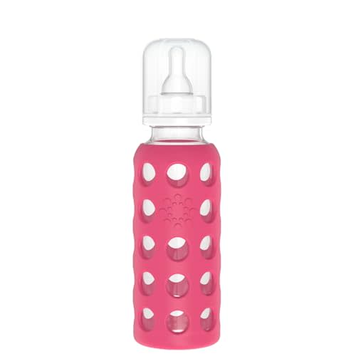 Lifefactory 9-Ounce Glass Baby Bottle with Stage 2 Nipple and Protective Silicone Sleeve Raspberry