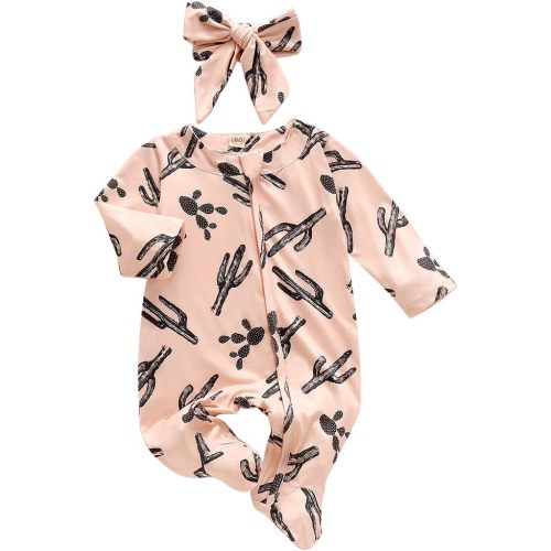 CIYCUIT Baby Girls Cactus Footies Newborn Zip Up Onesie Romper