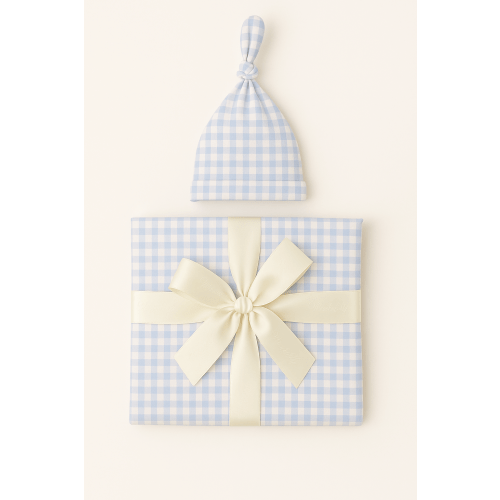 Bamboo Baby Swaddle Blanket & Hat in Blue Gingham