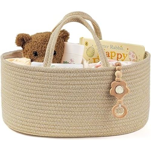 Diaper Caddy Organizer, Empty Gift Basket for Newborn Essentials, Baby Storage Basket, Stylish Gift Bag for Baby Shower, Boys and Girls – Large, Oatmeal