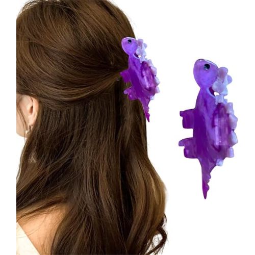 Dinosaur Hair Clips - Animal Hair Decorations - Fun and Cute for Girls and Women - Medium Size - Suitable for Thin or Thick Hair -purple hair accessories(Purple bow dinosaur)