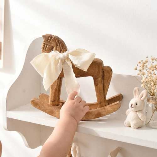 Wooden Rocking Horse Nursery Decor – Handmade Baby Gift & Christmas Keepsake - Custom Ribbon