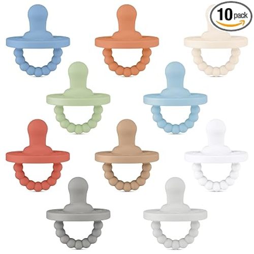 Ryan & Rose Cutie PAT Pacifier Teether 10 Pack Assorted Colors (Canyon (Boy), Flat)