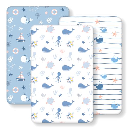 Bedside Bassinet Sheets Boy 33”x20” Compatible with Baby Delight,Airclub,Koola Baby,Milliard,Jimglo,Amke,Fodoss,Cowiewie,BabyBond Rectangle Bassinet Mattresses, Soft Stretchy Microfiber