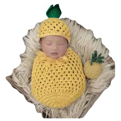 Baby Photography Props Pineapple Hat Sack Newborn Boy Girl Photo Shoot Outfits Infant Photoshot Crochet Unisex Set Yellow