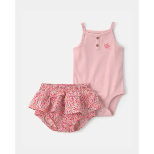 Baby Girl 2-Piece Floral Sleeveless Top & Short Set - Pink
