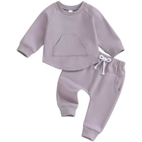 MAYUMMPY Baby Boys Girl Solid Color Outfit Sweatsuit Crewneck Sweatshirt Sweatpants Pants Set Fall Winter Clothes