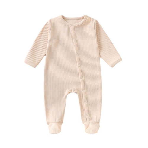fatyb Newborn Baby Footie Romper Button Cotton Jumpsuits for Sleep Infant Long Sleeve Footed Clothes