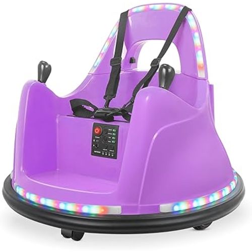 Kidzone Smart Bumper Car for Toddler & Kids 1.5-6 Years Old, 12V 2-Speeds Electric Ride On Bumping Toy Gifts W/Remote Control, APP Control, LED Lights, Bluetooth, 360°Spin and DIY Sticker, Purple