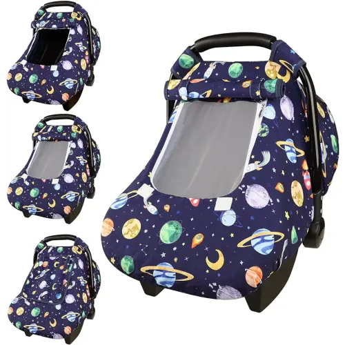Baby Carseat Cover Winter, Pea Pod Infant Car Seat Covers Canopy for Newborn with 2 Layers Windows of Breathable Mesh/Fabric, Lightweight Polyester/Minky Dot Backing, Snug Fit Most Baby Car Seat