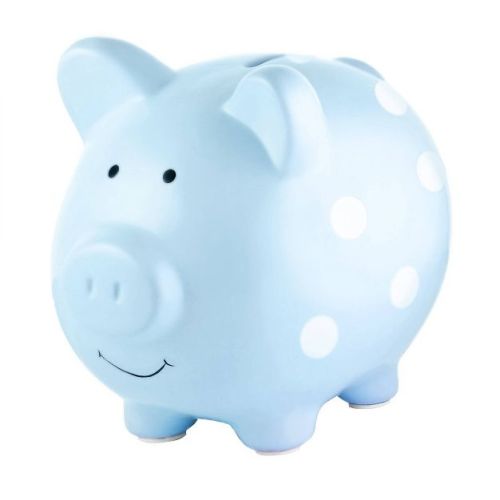 Pearhead Piggy Bank - Blue Polka: Ceramic, Decorative Bank