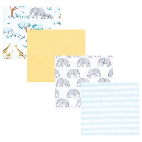 Luvable Friends Hudson Baby Flannel Receiving Blankets 4pk, Yellow Safari