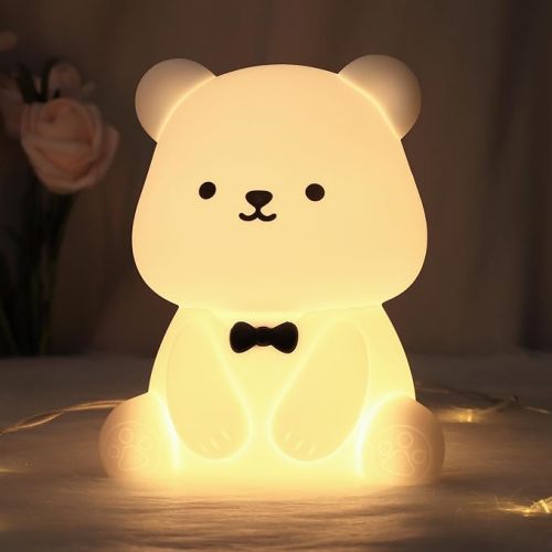 Attivolife Teddy Bear Night Light for Kids, Baby Nursery Beside Silicone Lamp, Protable USB Rechargeable Kids' Bedroom Nightlight with 8 Color Lights, Birthday Christmas Gifts for Girl Boy Children