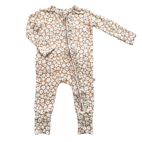 Mocha Ditsy Floral Bamboo Baby Pajamas | Harp Angel Boutique - 0-3 Months - Harp Angel Boutique