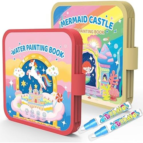 K'ONLE Reusable 20 Pages Water Painting Books for Toddlers 1-3, No Mess Coloring Book Montessori Water Coloring Books for Kids Ages 1-3 Educational Art Activity, Travel Gift for Boys & Girls-2 Pack