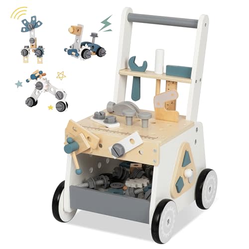 Wooden Baby Push Walker for Toddlers - Multifunctional Montessori Tool Bench Baby Walking Toy with Educational Activities, Ideal for Boys and Girls Aged 3 Years