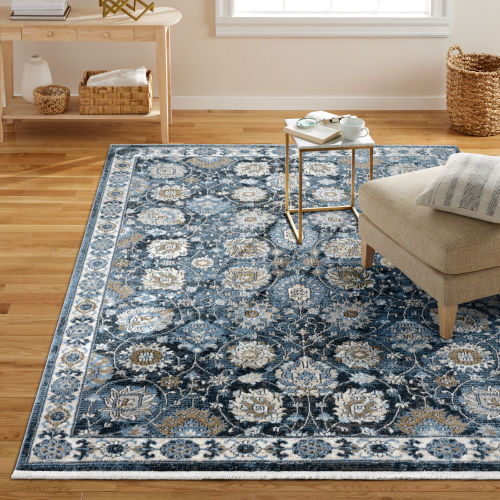 allen + roth Blue Garden 5 x 7 (ft) Loomed Polypropylene Blue Rectangular Indoor Floral/Botanical Spot Clean Only Pet Friendly Area rug