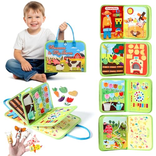 POIKSHARK Busy Board Montessori Toys for Toddler, Car Travel Activities Toys for Fine Motor Skills Development, Educational Preschool Sensory Busy Book for Kids, Best Gift for Boys & Girls