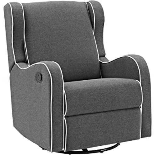 Angel Line Rebecca Upholstered Swivel Gliding Recliner, Dark Gray Linen with White Piping