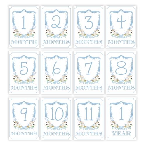 Boy's Watercolor Puppy Crest Milestone Set | Monthly Cards | Baby Shower Gift | Milestone Cards | Watercolor Boy's Crest