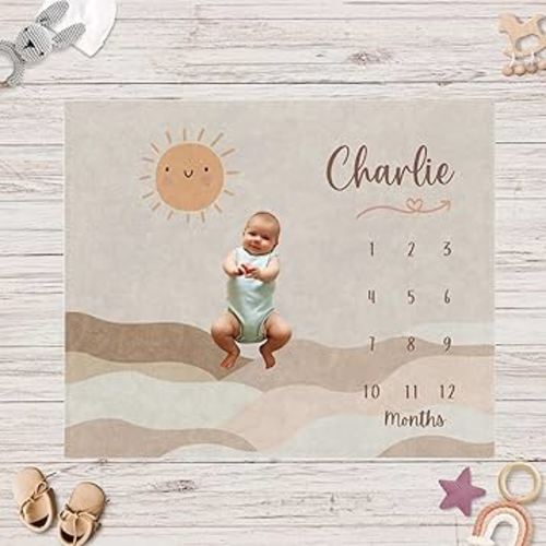 L&NG Month Baby Milestone Blanket Boy, Mountain Sun Baby Milestone Blanket Personalized, Boho Blankets's Baby, Newborn Gift, Aesthetic Boho Nursery Decor, Babyboy Month Blankets