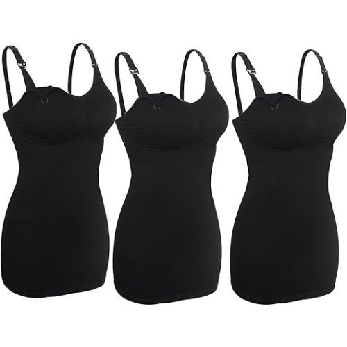 iloveSIA 3Pcs Women's Maternity Nursing Tank Tops for Breastfeeding, Maternity Cami with Built in Bra, Adjustable Straps