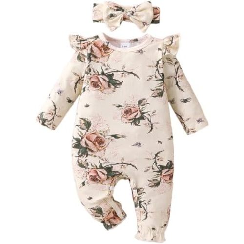 Newborn Baby Girl Clothes Floral Romper Bodysuit Jumpsuit