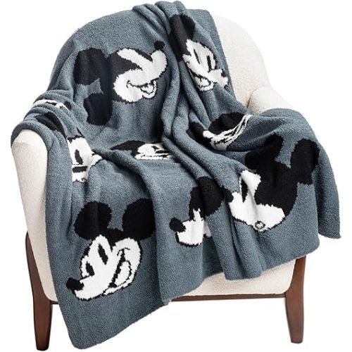 Jay Franco Disney Mickey Mouse Faces Feather Knit Fluffy Throw Blanket - Fuzzy Blanket Measures 50 x 60 Inch | Super Soft Lightweight Bedding