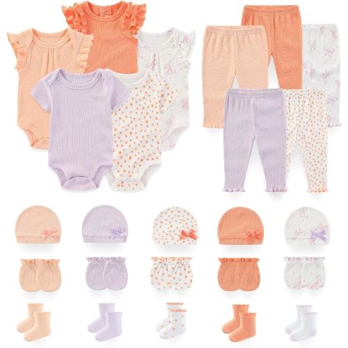 Unisex Baby Boy Girl Pant Sets Bodysuits Hats Gloves Socks Accessories 25 Pack Cotton Infant Practical Outfit