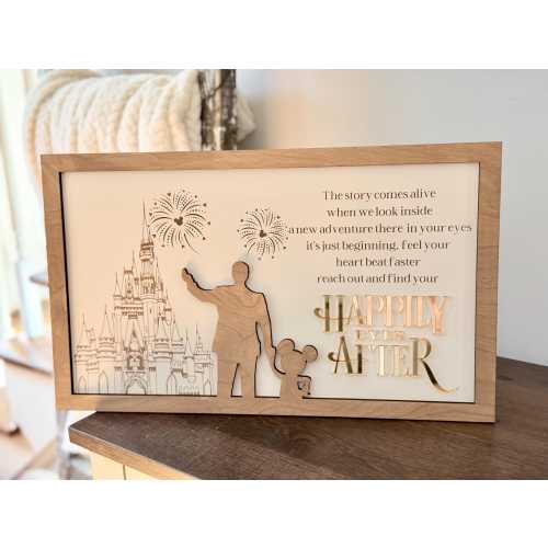 Happily Ever After Wood Sign – Disney Castle Fireworks Wall Decor, Disney Wedding