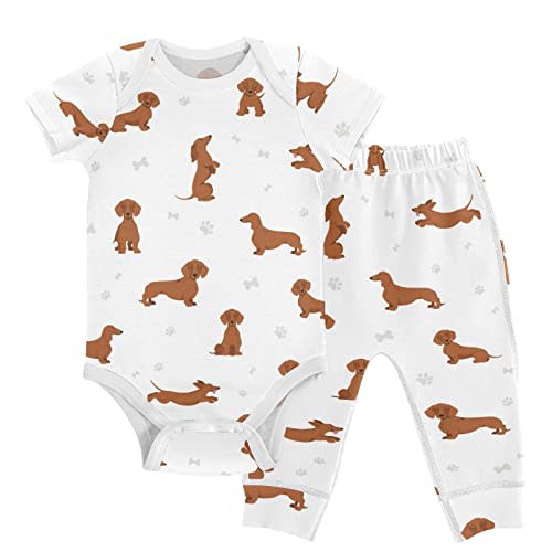 vvfelixl Baby Pants Sets Black Dachshund Long Haired Short Sleeve Baby Clothes for Boys Girls 0-24M